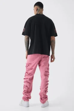 Tall Oversized Acid Wash Official Man Balaclava Print T-shirt | BoohooMAN UK