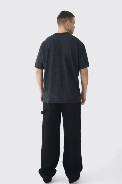 Tall Oversized Acid Washed Moto Print T-Shirt | BoohooMAN UK