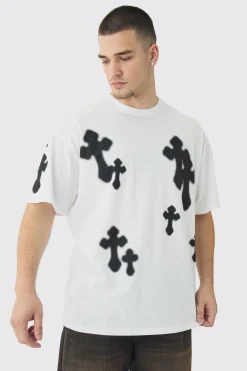Tall Oversized Airbrush Cross Print T-Shirt | BoohooMAN UK