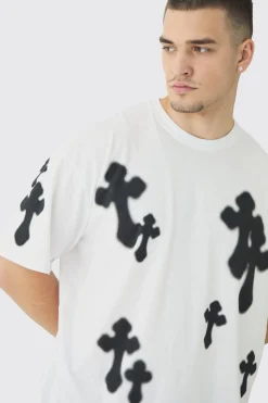 Tall Oversized Airbrush Cross Print T-Shirt | BoohooMAN UK