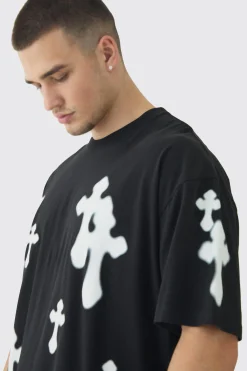 Tall Oversized Airbrush Cross Print T-Shirt | BoohooMAN UK