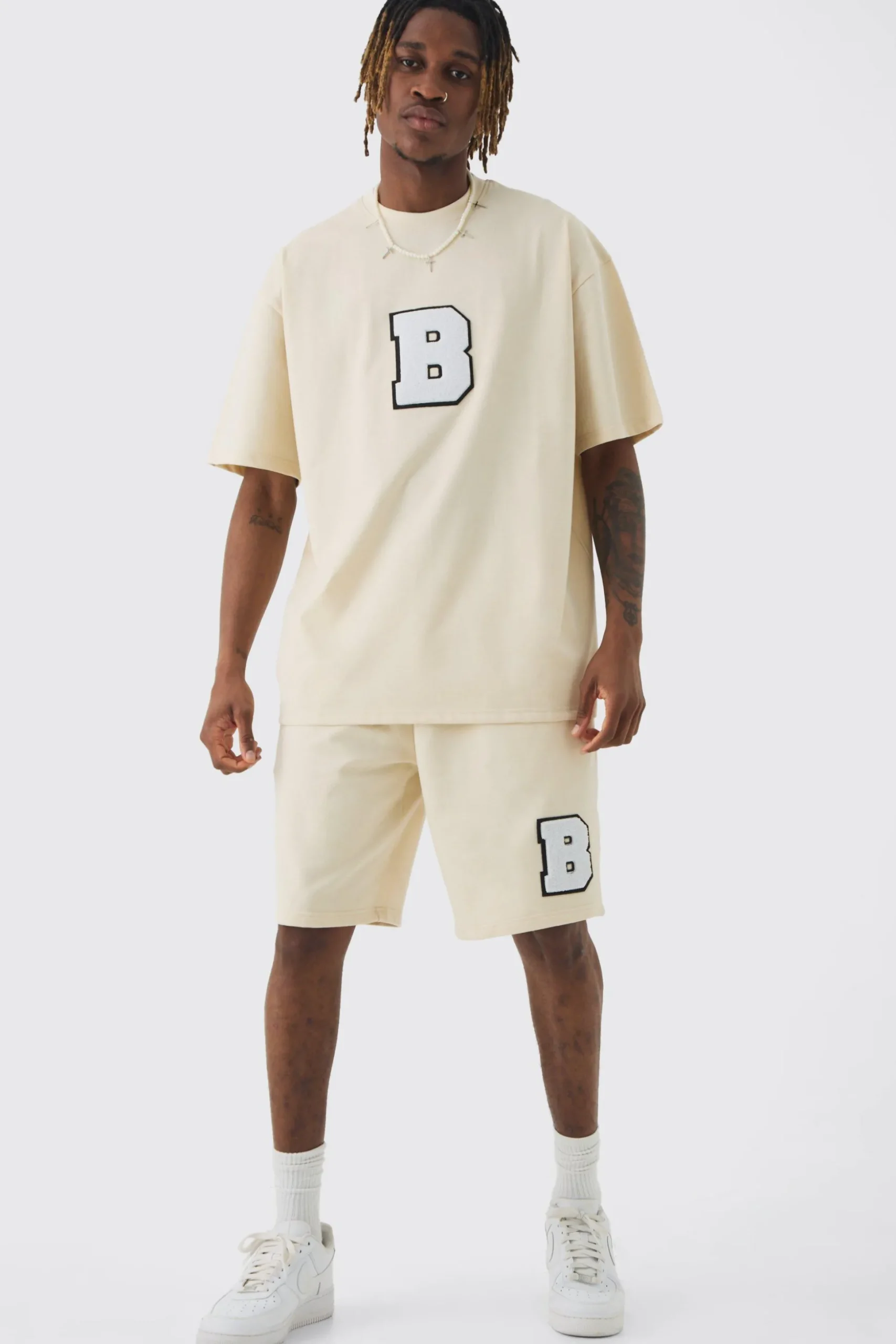 Tall Oversized Applique T-shirt & Short Set | BoohooMAN UK