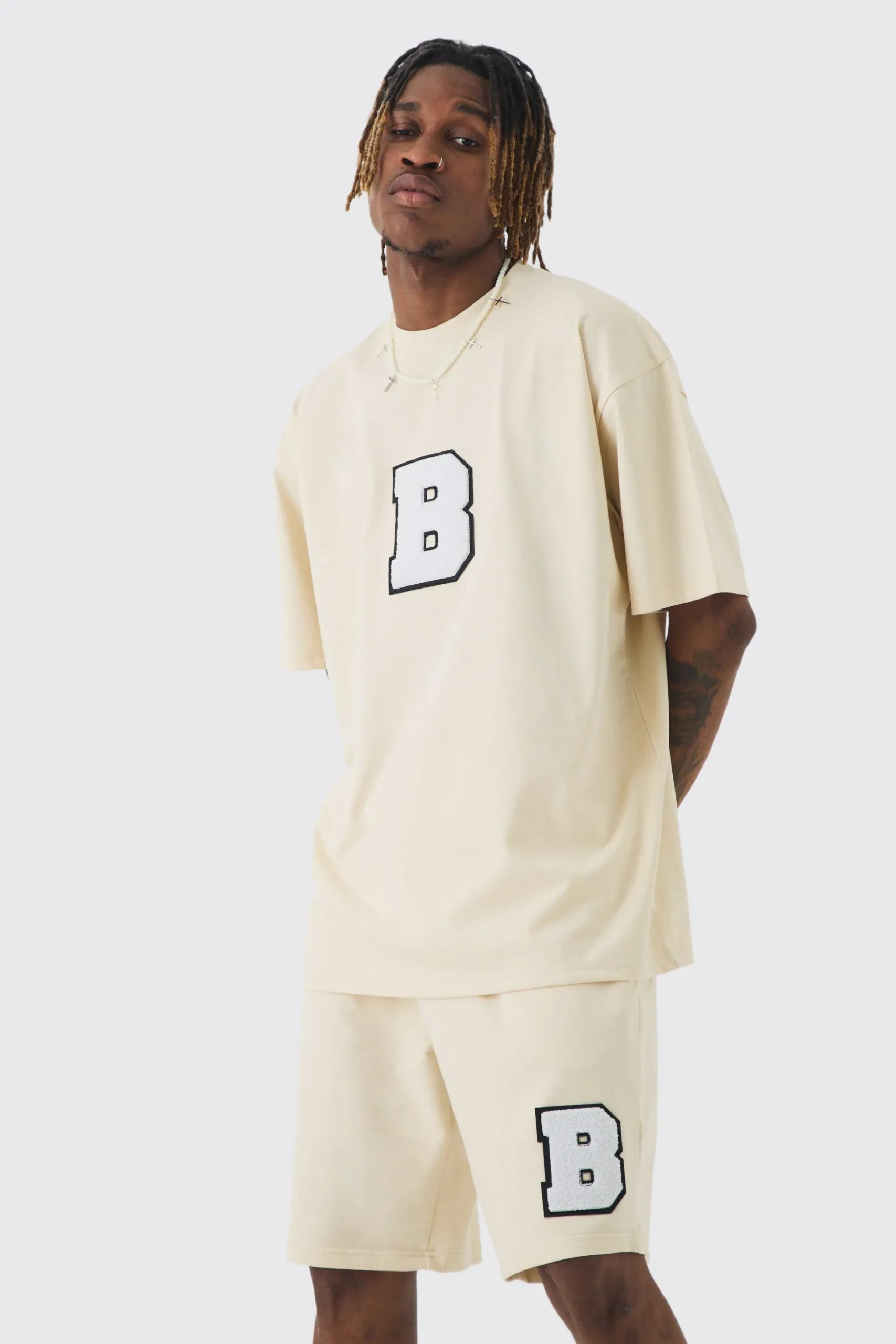 Tall Oversized Applique T-shirt & Short Set | BoohooMAN UK
