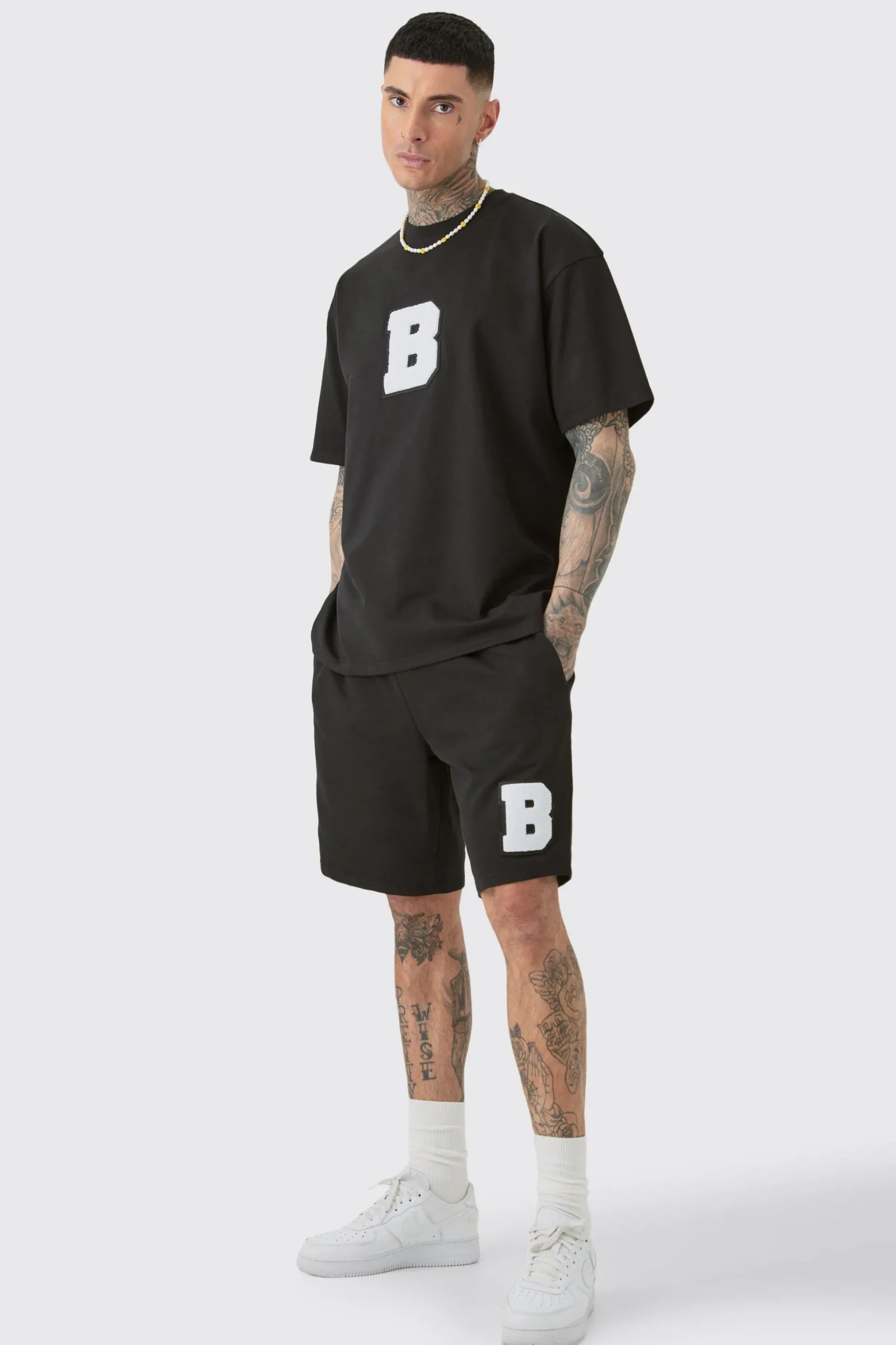 Tall Oversized Applique T-shirt & Short Set | BoohooMAN UK
