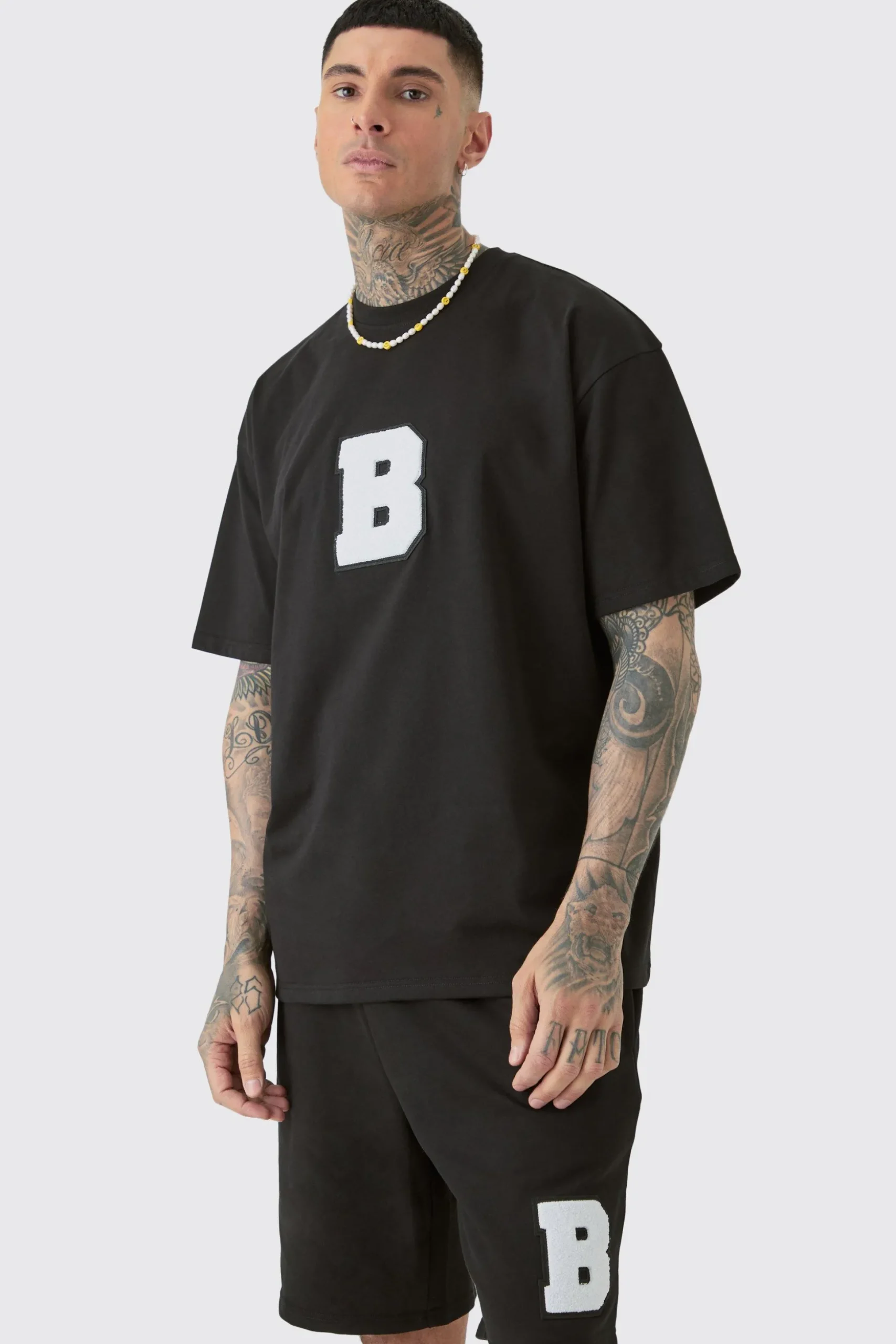 Tall Oversized Applique T-shirt & Short Set | BoohooMAN UK