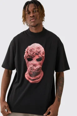 Tall Oversized Balaclava Floral Print T-shirt | BoohooMAN UK