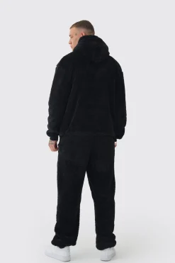 Tall Oversized Borg Embroidered Hooded Tracksuit | BoohooMAN UK
