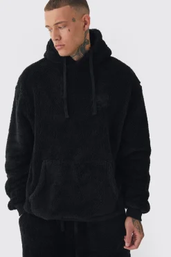 Tall Oversized Borg Embroidered Hooded Tracksuit | BoohooMAN UK