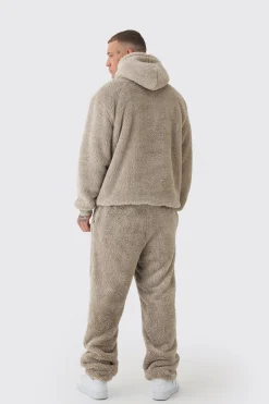 Tall Oversized Borg Embroidered Hooded Tracksuit | BoohooMAN UK