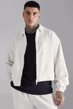 Tall Oversized Boxy Boucle Zip Through Jacket | BoohooMAN UK