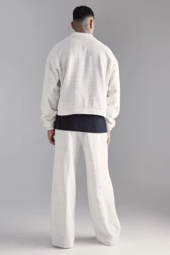 Tall Oversized Boxy Boucle Zip Through Jacket | BoohooMAN UK