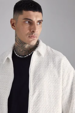 Tall Oversized Boxy Boucle Zip Through Jacket | BoohooMAN UK