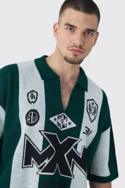 Tall Oversized Boxy Football Knitted Polo Shirt | BoohooMAN UK
