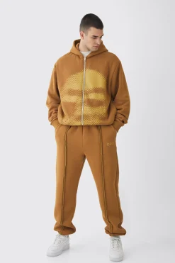 Tall Oversized Boxy Grafiti Print Hooded Relaxed Jogger Tracksuit | BoohooMAN UK