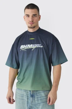 Tall Oversized Boxy Mesh Applique Ombre Moto Printed T-shirt | BoohooMAN UK