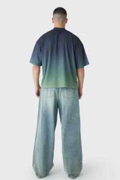 Tall Oversized Boxy Mesh Applique Ombre Moto Printed T-shirt | BoohooMAN UK