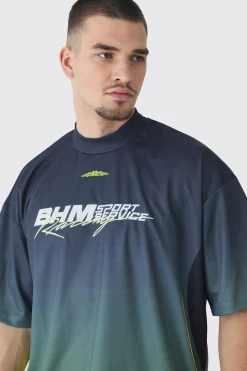 Tall Oversized Boxy Mesh Applique Ombre Moto Printed T-shirt | BoohooMAN UK