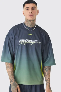 Tall Oversized Boxy Mesh Applique Ombre Printed T-shirt | BoohooMAN UK