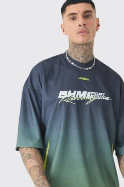 Tall Oversized Boxy Mesh Applique Ombre Printed T-shirt | BoohooMAN UK