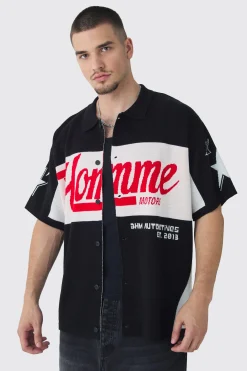 Tall Oversized Boxy Moto Knitted Shirt | BoohooMAN UK
