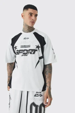 Tall Oversized Boxy Puff Print Moto Extended Neck Tshirt | BoohooMAN UK