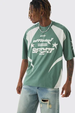 Tall Oversized Boxy Puff Print Moto Extended Neck T-shirt | BoohooMAN UK