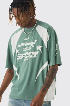 Tall Oversized Boxy Puff Print Moto Extended Neck T-shirt | BoohooMAN UK