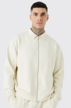 Tall Oversized Boxy Scuba Embossed Harrington | BoohooMAN UK