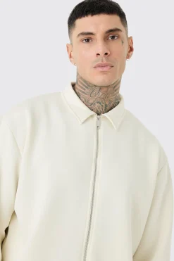 Tall Oversized Boxy Scuba Embossed Harrington | BoohooMAN UK