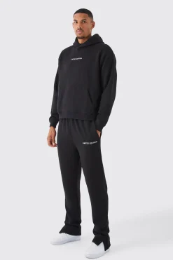 Tall Oversized Boxy Split Hem Tracksuit | BoohooMAN UK