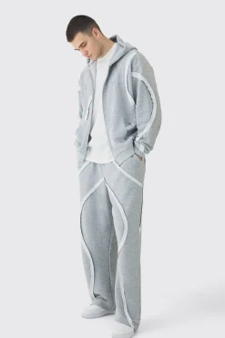 Tall Oversized Boxy Zip Panel Wide Jogger Tracksuit | BoohooMAN UK