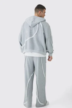 Tall Oversized Boxy Zip Panel Wide Jogger Tracksuit | BoohooMAN UK