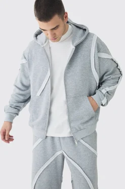 Tall Oversized Boxy Zip Panel Wide Jogger Tracksuit | BoohooMAN UK