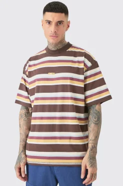 Tall Oversized Carded Heavy Striped Ofcl T-shirt | BoohooMAN UK