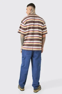 Tall Oversized Carded Heavy Striped Ofcl T-shirt | BoohooMAN UK