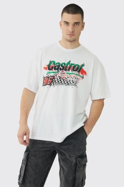 Tall Oversized Castrol GTX License Print T-Shirt | BoohooMAN UK