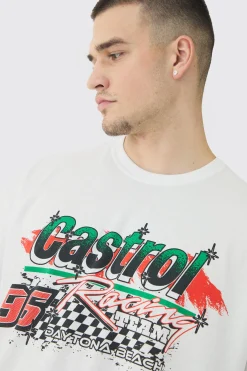 Tall Oversized Castrol GTX License Print T-Shirt | BoohooMAN UK