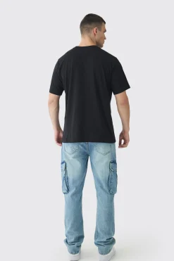 Tall Oversized Cherry Rhinestone Printed T-Shirt In Black | BoohooMAN UK