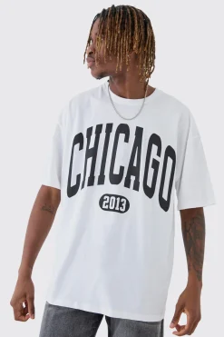 Tall Oversized Chicago Varsity Graphic T-Shirt | BoohooMAN UK