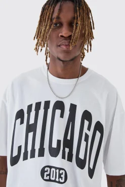 Tall Oversized Chicago Varsity Graphic T-Shirt | BoohooMAN UK