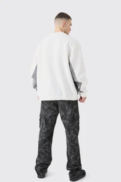 Tall Oversized Colour Block Branded Sweatshirt In Navy | BoohooMAN UK