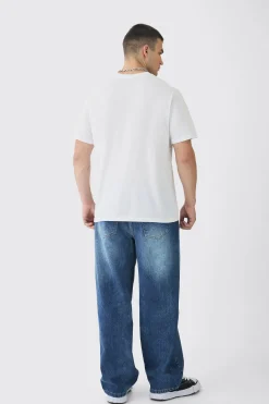 Tall Oversized Cross Rhinestone Printed T-Shirt In White | BoohooMAN UK