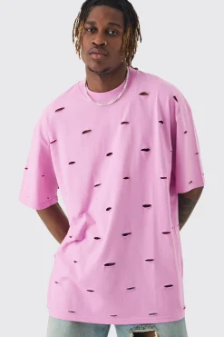 Tall Oversized Distressed Overydye T-shirt | BoohooMAN UK