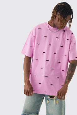 Tall Oversized Distressed Overydye T-shirt | BoohooMAN UK