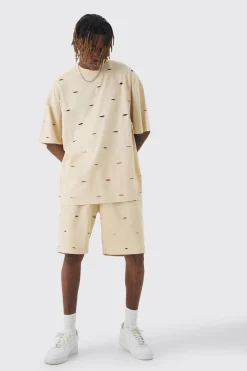 Tall Oversized Distressed Overydye T-shirt & Short Set | BoohooMAN UK