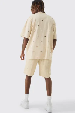 Tall Oversized Distressed Overydye T-shirt & Short Set | BoohooMAN UK