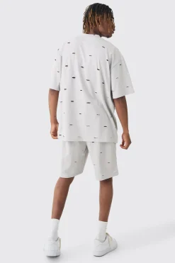 Tall Oversized Distressed Overdye T-shirt & Short Set | BoohooMAN UK