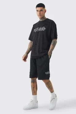 Tall Oversized Double Layer Homme T-shirt & Short Set | BoohooMAN UK