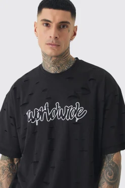 Tall Oversized Double Layer Homme T-shirt & Short Set | BoohooMAN UK