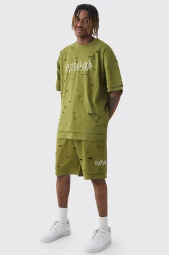 Tall Oversized Double Layer Homme T-shirt & Short Set | BoohooMAN UK